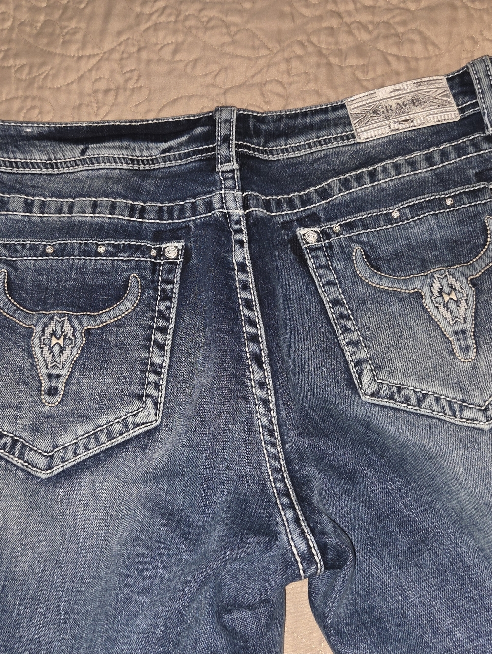 GRACE IN LA Embroidered Dark Wash Denim Jacket - Blue